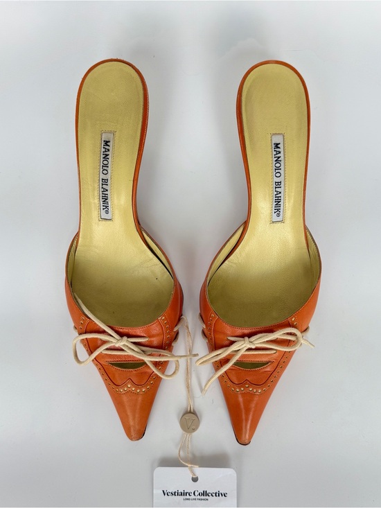 Manolo Blahnik Shoes - Vintage Manolo Blahnik Orange Pointed Lace-Up Mule with Laces size US 7